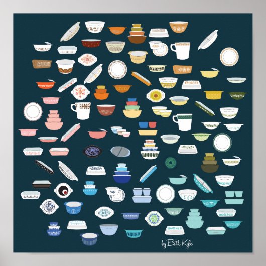 Poster 100 pièces de Pyrex - bleu-vert (Devant)