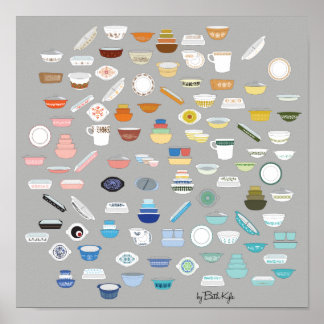 Poster 100 pièces de Pyrex - gris foncé