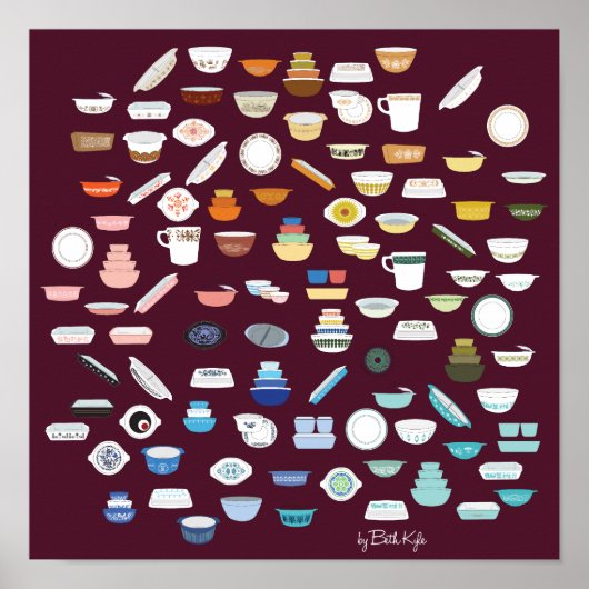 Poster 100 pièces de Pyrex - Maroon (Devant)