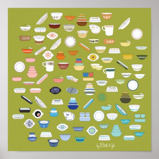 Poster 100 pièces de Pyrex - Vert (Devant)