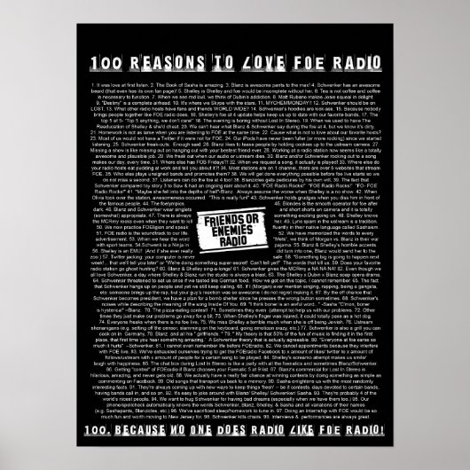 Poster 100 raisons d'aimer FOE Radio (Devant)