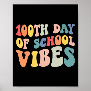Poster 100e Jour de l'école Vibes Retro Enseignant enfant