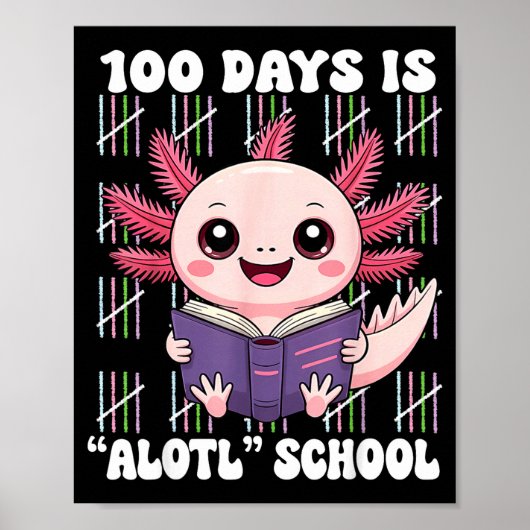 Poster 100th Day Of School 100 Days Is Alotl School Axolo (Devant)