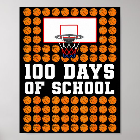 Poster 100th Day Of School Basketball Kids 100 Days Of Sc (Devant)