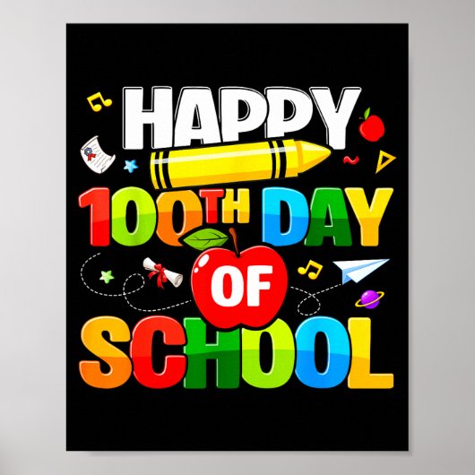 Poster 100th Day Of School Shirt For Teachers Kids Happy (Devant)