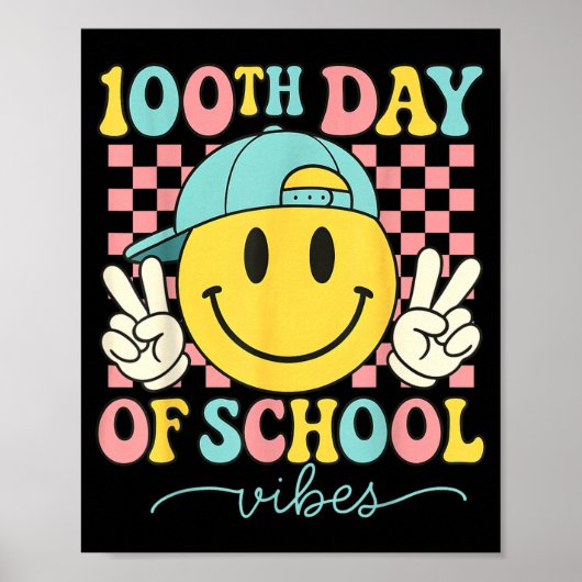 Poster 100th Day Of School Vibes 100 Days Teacher Boy Gir (Devant)