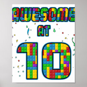 Poster 10 Ans Anniversaire Cadeau Âge 10 Bâtir Blocs Bri