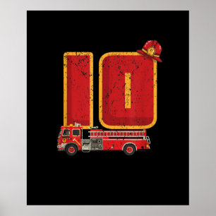 Poster 10 ans Anniversaire Cadeaux de garçon Pompier