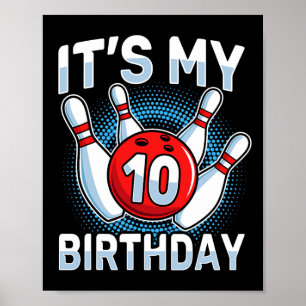 Poster 10 Ans Bowling 10e Anniversaire Fête Garçons Fille