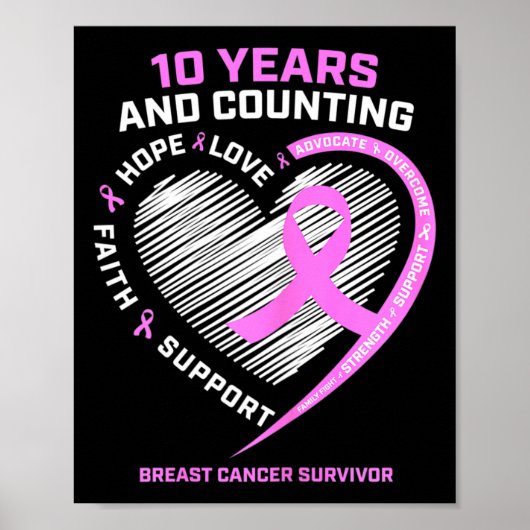Poster 10 Ans Cancer Du Sein Les Cadeaux De Survivant Pou (Devant)