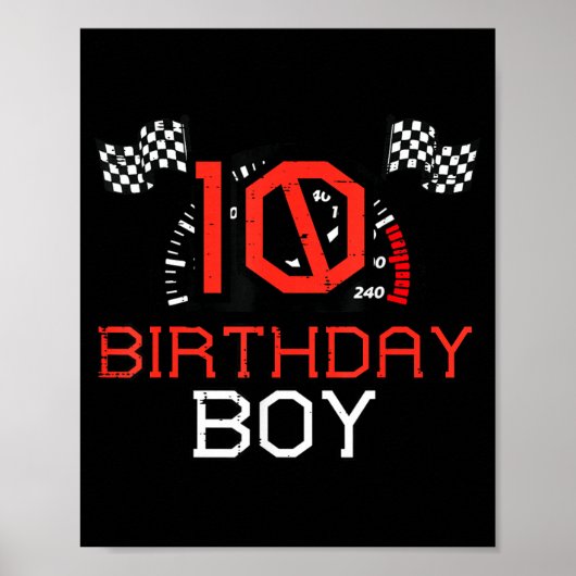 Poster 10 Birthday Boy Speedometer Race Flag 10th Bday Bo (Devant)