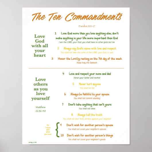 Poster 10 Commandements pour enfants—Tons de la Terre (Devant)
