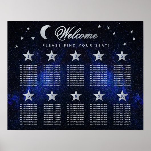 Poster 10 Étoiles de table Sky Celestial Mariage Carte de (Devant)