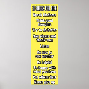 Poster 10 Règles pour la vie (Jaune)