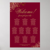 Poster 10 Table Burgundy & Gold Welcome Seating Chart (Devant)