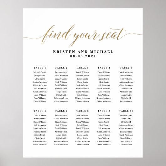 Poster 10 Tableaux 100 Invités Trouvez Votre Siège Carte (Devant)