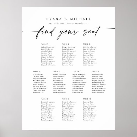 Poster 10 Tables Modernes Trouvez Votre Siège Carte De Si (Devant)