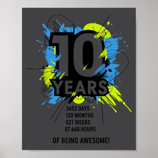 Poster 10 Years Of Being Awesome 10th Birthday Girl Boy D (Devant)