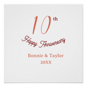 Poster 10e anniversaire de mariage nom pastel pêche rétro