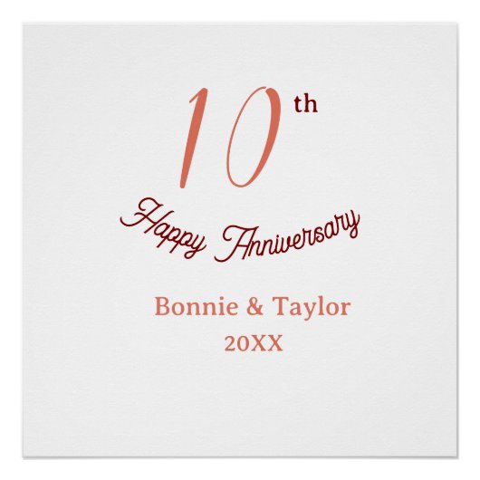 Poster 10e anniversaire de mariage nom pastel pêche rétro (Devant)