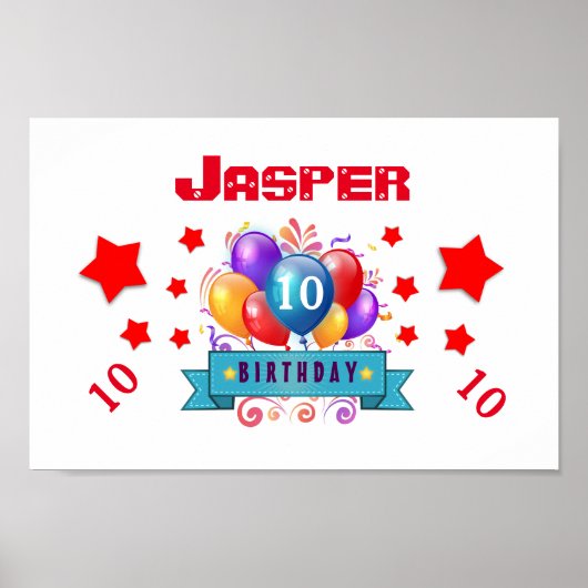 Poster 10e anniversaire Festive Ballons colorés V10FZ (Devant)