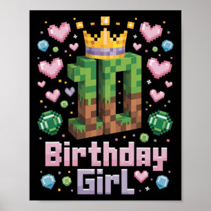 Poster 10e anniversaire fille chemise jeu Pixel Party 10 