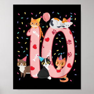 Poster 10e anniversaire fille mignonne tenue de chat 10 a