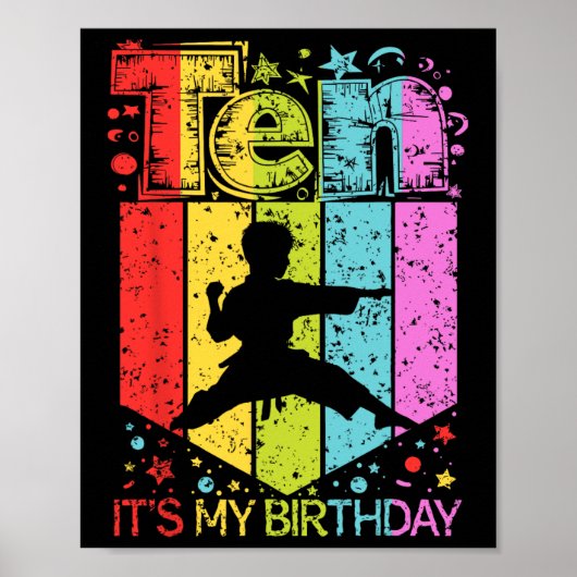 Poster 10e anniversaire garçon fille 10 ans karaté Annive (Devant)