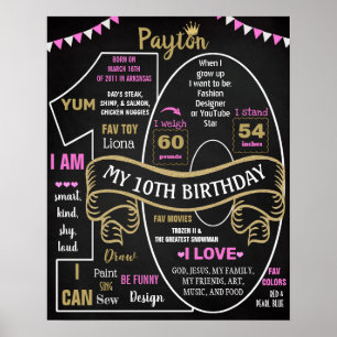 Poster 10e anniversaire marque de jalon pour une fille