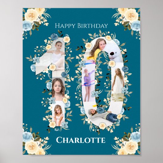 Poster 10e anniversaire Photo Collage Fleur Jaune Turquoi (Devant)