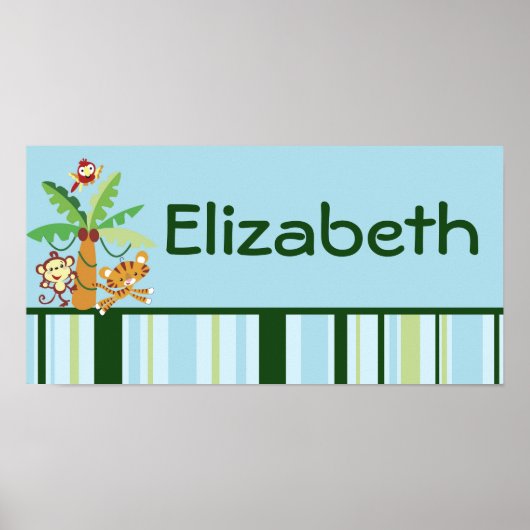 Poster 10x20 Nursery Art Name Imprimer Pluie-Forêt Jungle (Devant)