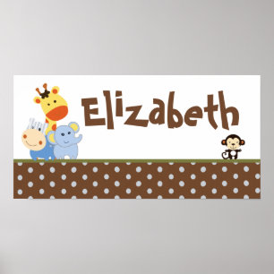 Poster 10x20 Nursery Art Name Print Jungle Play