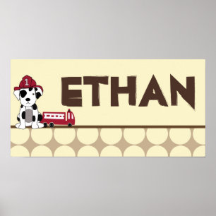 Poster 10x20 Nursery Art Name Print Nojo Fire Engine