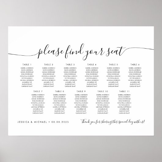 Poster 11 Tables Moderne Trouvez Votre Place Plan de Sall (Devant)