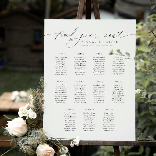 Poster 11 Tables Panneau de Bienvenue Moderne Script