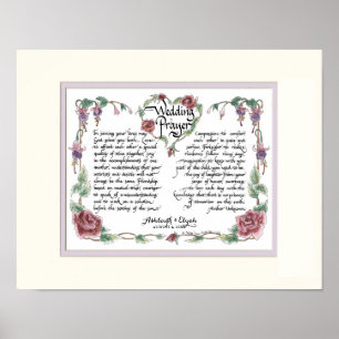 Poster 11 x 14 Prière Mariage, Calligraphie Anniversaire