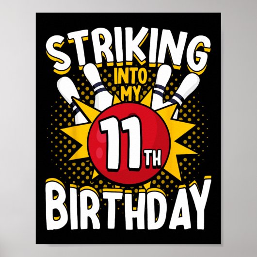 Poster 11e Anniversaire Bowling Thème Frapper En Annivers (Devant)