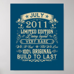 Poster 11e anniversaire Cadeaux 11 ans Retro Vintage