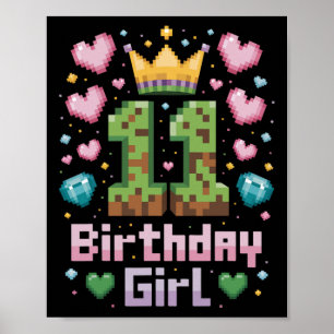 Poster 11e anniversaire fille chemise jeu Pixel Party 11 