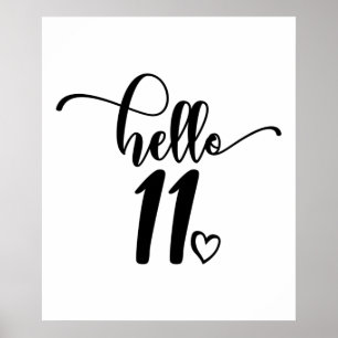 Poster 11e anniversaire Filles Bonjour Onze mignonne 11 a