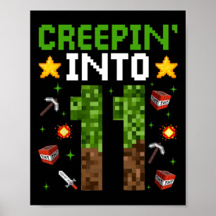 Poster 11e Anniversaire Gamer Pixel Creepin’ In 11 Vidéo 