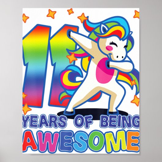 Poster 11E Anniversaire, Pour Filles, Unicorne, 11 Ans De (Devant)
