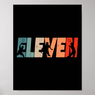 Poster 11e anniversaire Retro Badminton 11 ans Boy Gir