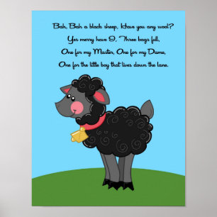 Poster 11x14 Bah Black Sheep Rhyme Kids Room Wall Art