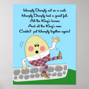 Poster 11x14 Humpty Dumpty Rhyme Kids Room Wall Art