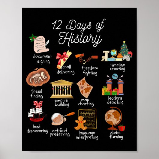 Poster 12 Day Of History Teacher Christmas Social Studies (Devant)