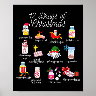 Poster 12 médicaments de Noël Pharmacien Technicien Pharm