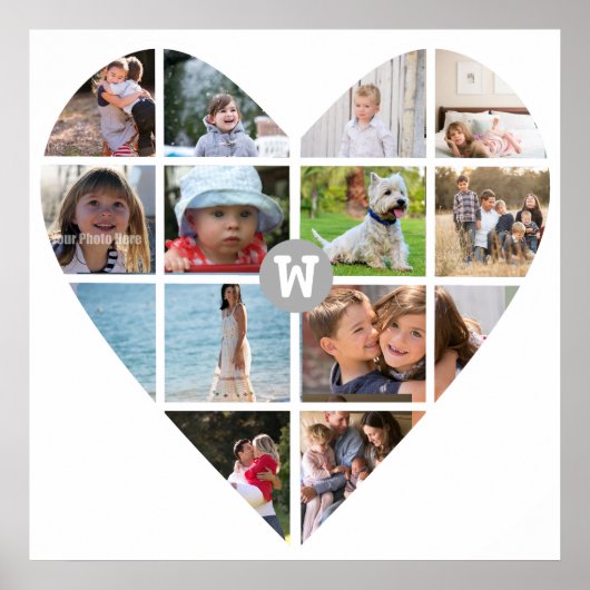 Poster 12 Photo Collage Coeur Famille Monogramme (Devant)