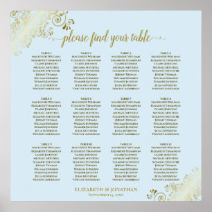 Poster 12 Table Poudre Bleu et Or Mariage Plat