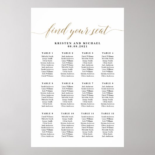Poster 12 Tableaux 120 Invités Trouvez Votre Siège Carte (Devant)